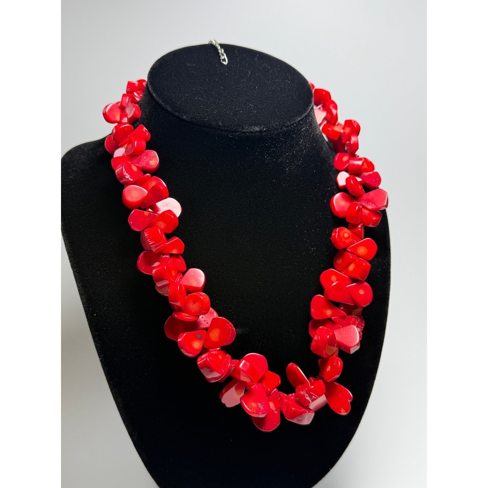 Red Bamboo Coral Necklace Zig Zag Teardrop Beads Statement Boho Jewelry #1226